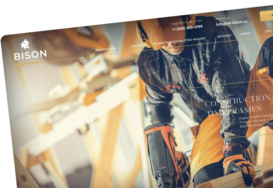 Captura de pantalla del sitio web Bizon — empresa constructora
