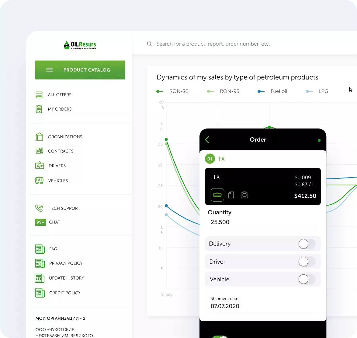 Captura de pantalla del sitio web Oil Resource — marketplace petrolero